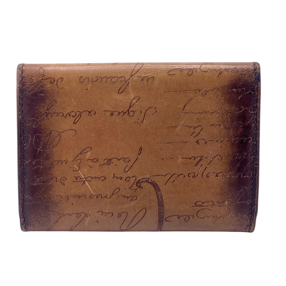 Berluti name card holder leather Brown Calligraphy mens Used Authentic