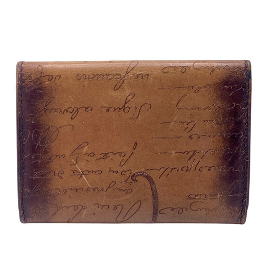 Berluti name card holder leather Brown Calligraphy mens Used Authentic