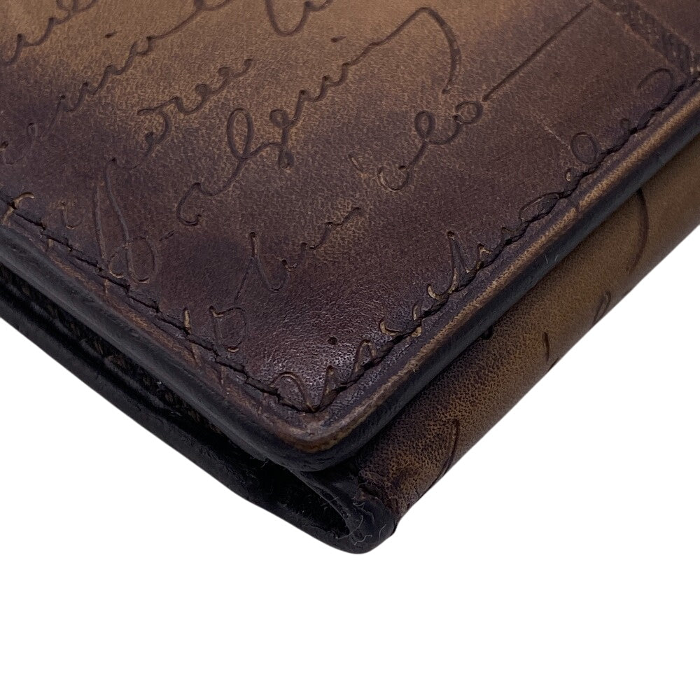 Berluti name card holder leather Brown Calligraphy mens Used Authentic