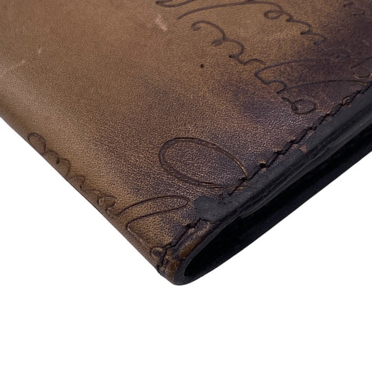 Berluti name card holder leather Brown Calligraphy mens Used Authentic