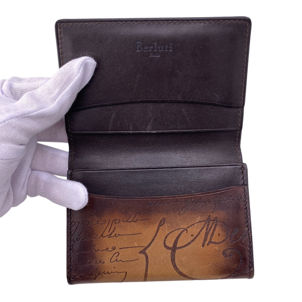 Berluti name card holder leather Brown Calligraphy mens Used Authentic