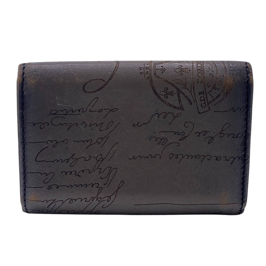 Berluti name card holder leather gray Calligraphy mens Used Authentic