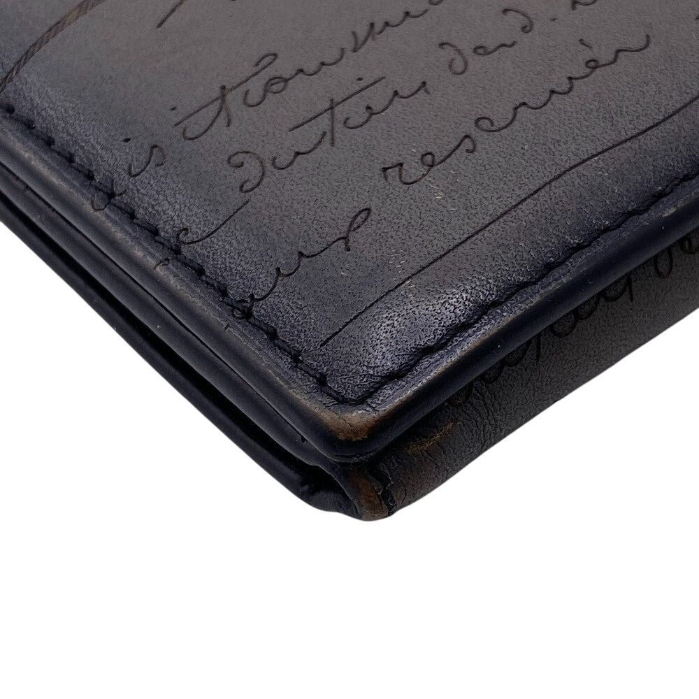 Berluti name card holder leather gray Calligraphy mens Used Authentic