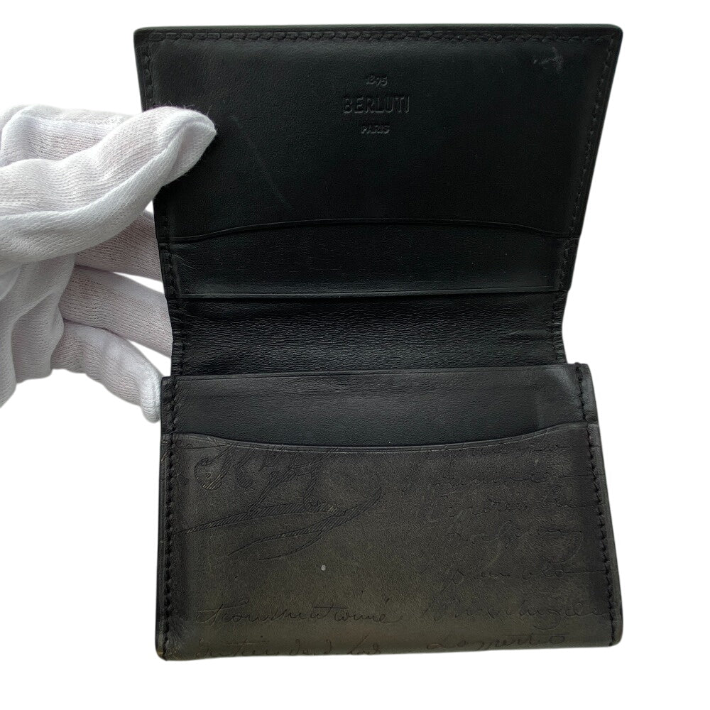 Berluti name card holder leather gray Calligraphy mens Used Authentic