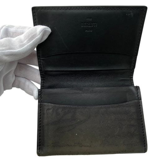 Berluti name card holder leather gray Calligraphy mens Used Authentic
