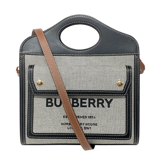 BURBERRY Handbag Canvas, Leather black 2WAY Horse ferry print Mini two-tone Women Used Authentic