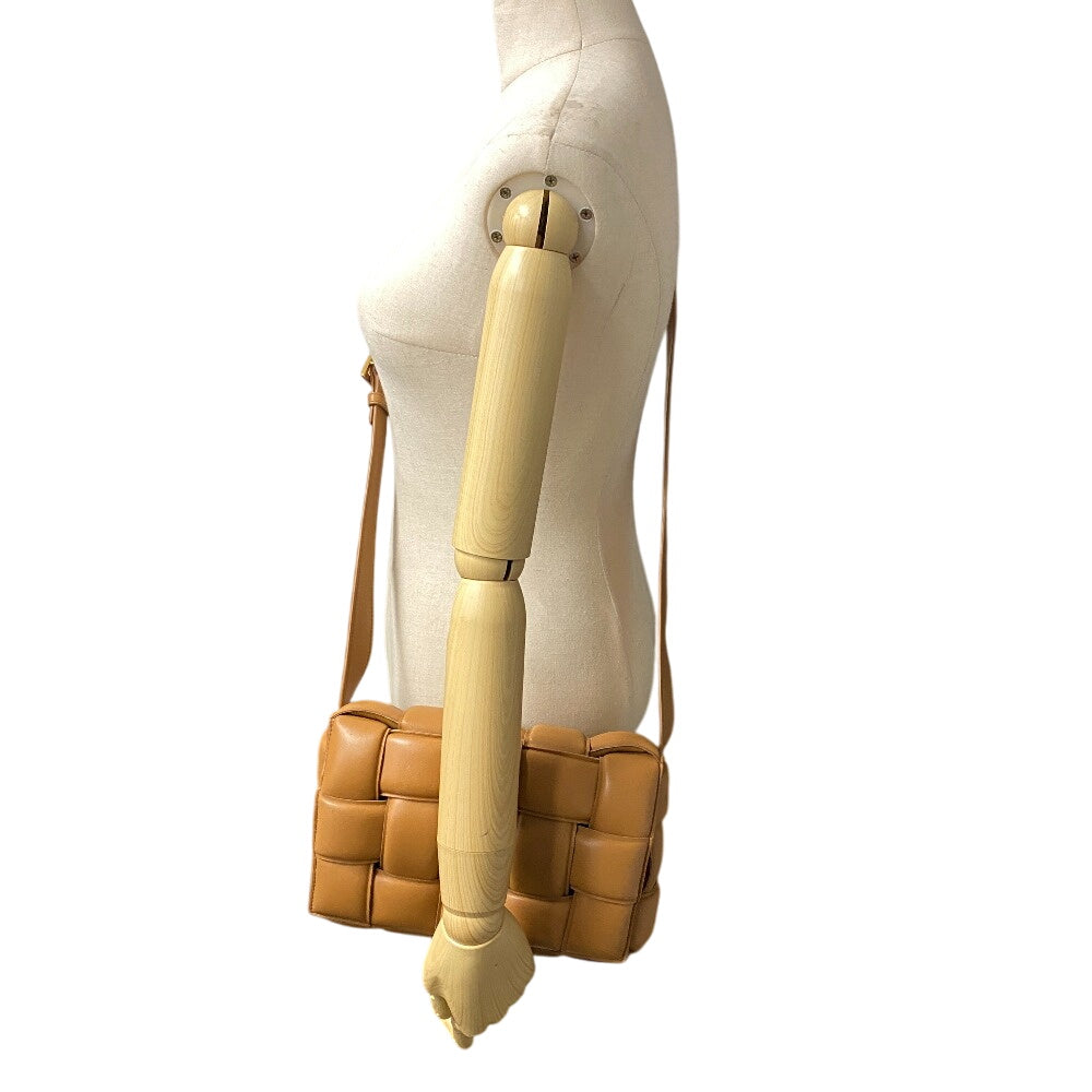 BOTTEGAVENETA Shoulder Bag leather caramel cassette maxi INTRECCIATO padded cassette Women Used Authentic