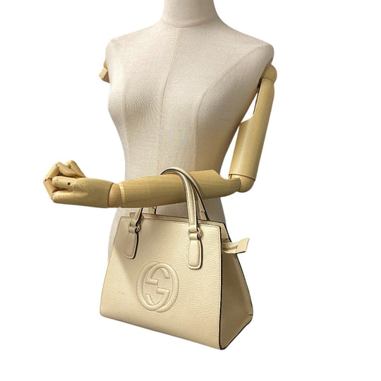 GUCCI Handbag 607722 leather beige Soho Women Used Authentic