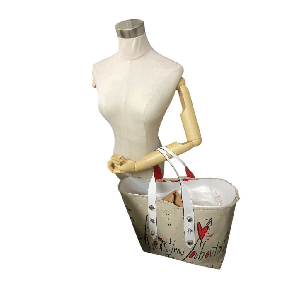 Christian Louboutin Tote Bag 3215052 Canvas, Leather beige Studs flange bus Women(Unisex) Used Authentic