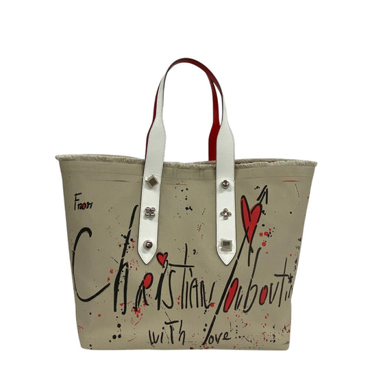 Christian Louboutin Tote Bag 3215052 Canvas, Leather beige Studs flange bus Women(Unisex) Used Authentic