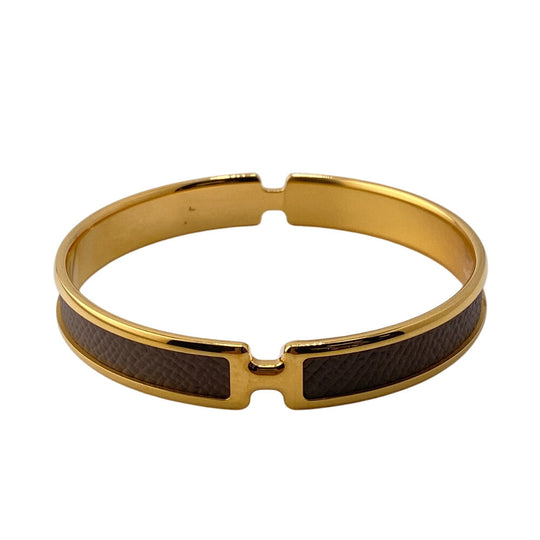HERMES Bangle leather gold Olympe Women Used Authentic