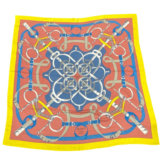 HERMES Stall Cashmere, Silk multicolor Caregean Eperon d'or golden spurs Women Used Authentic