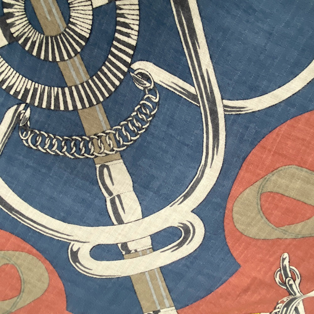 HERMES Stall Cashmere, Silk multicolor Caregean Eperon d'or golden spurs Women Used Authentic