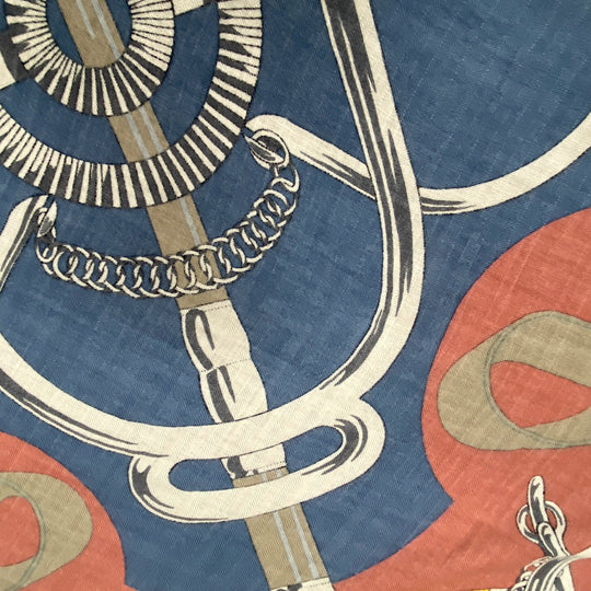 HERMES Stall Cashmere, Silk multicolor Caregean Eperon d'or golden spurs Women Used Authentic