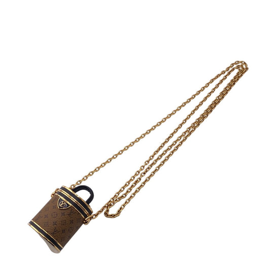 LOUIS VUITTON Necklace M80253 leather Brown Accessory case Pill case Reverse Monogram micro cannes Women Used Authentic