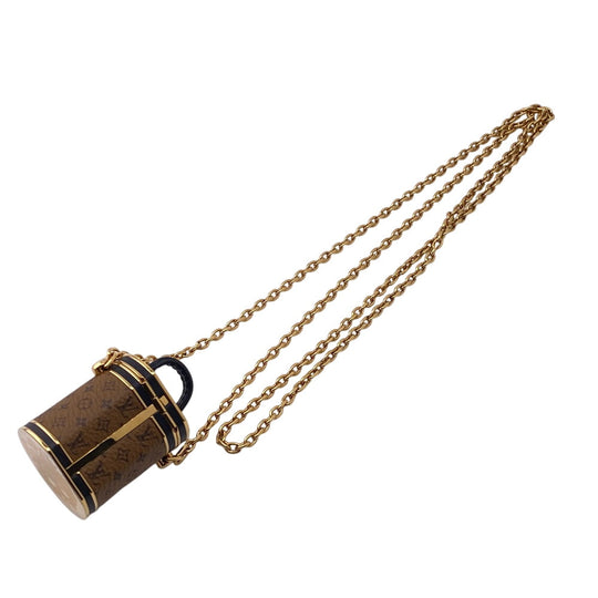 LOUIS VUITTON Necklace M80253 leather Brown Accessory case Pill case Reverse Monogram micro cannes Women Used Authentic
