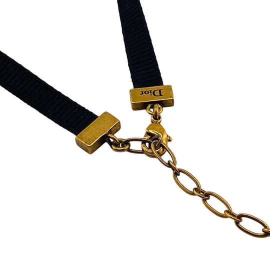 Dior choker Gold Plated , Fabric black Jadior Women Used Authentic