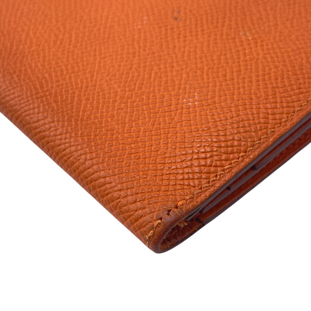 HERMES Long Wallet Purse leather Orange 2014 Epsom Beansufla Women Used Authentic