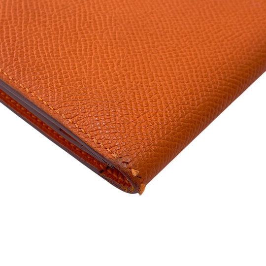 HERMES Long Wallet Purse leather Orange 2014 Epsom Beansufla Women Used Authentic