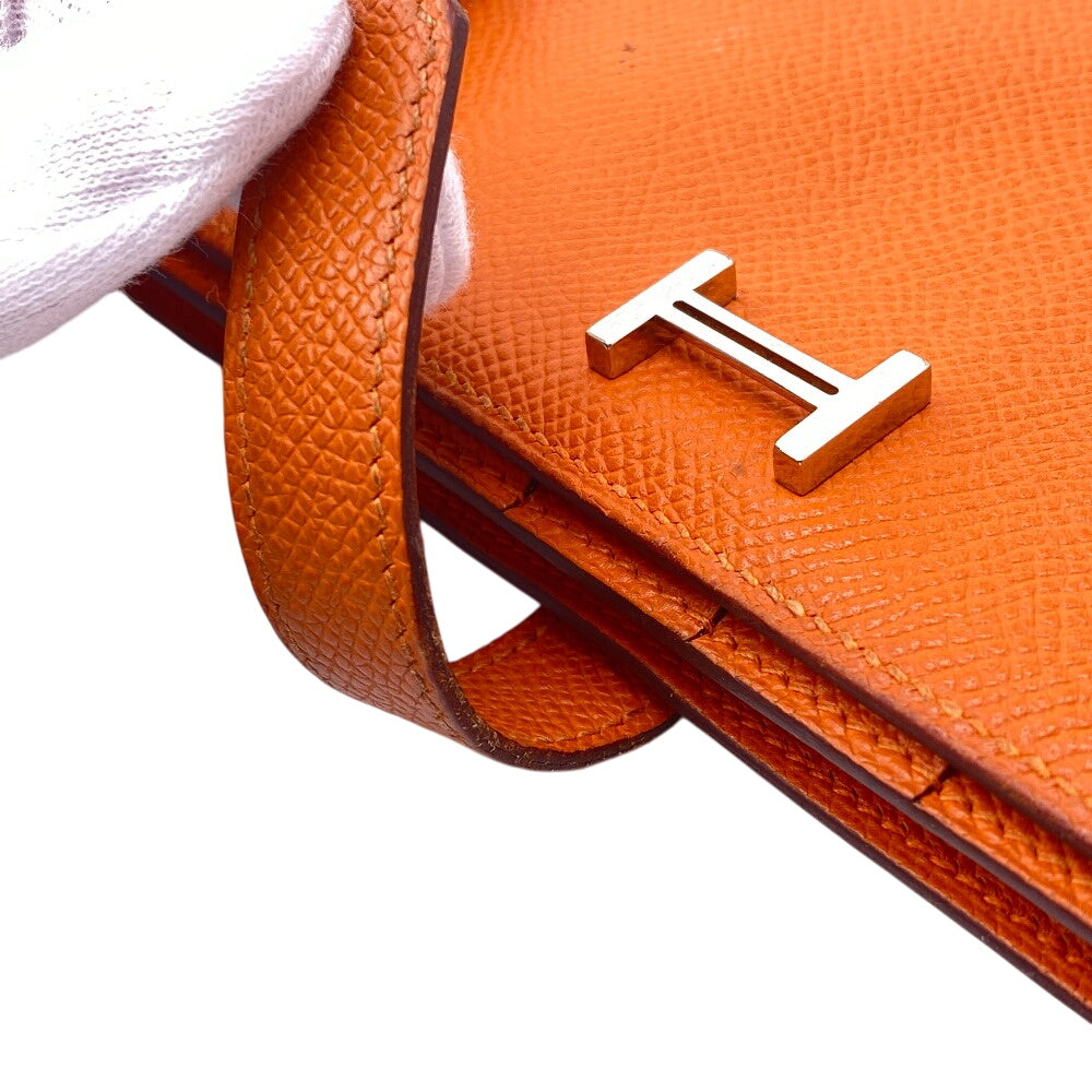 HERMES Long Wallet Purse leather Orange 2014 Epsom Beansufla Women Used Authentic