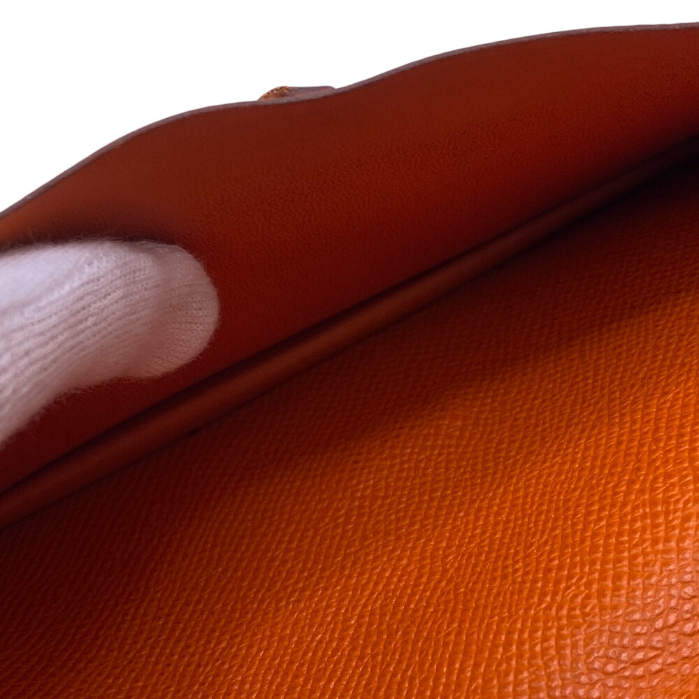 HERMES Long Wallet Purse leather Orange 2014 Epsom Beansufla Women Used Authentic