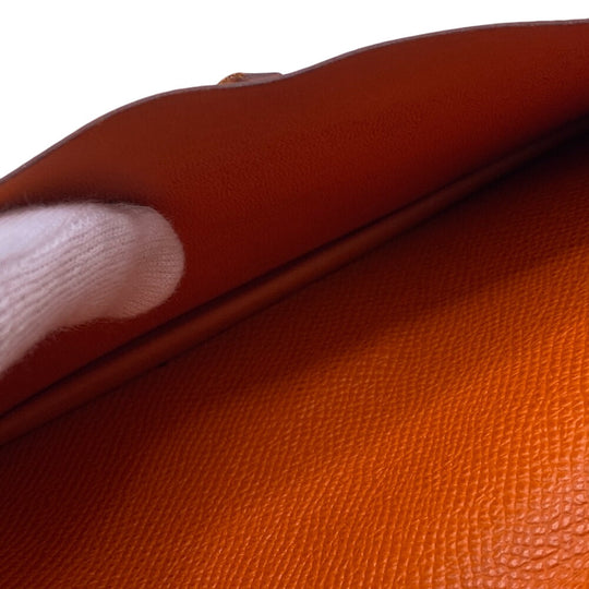 HERMES Long Wallet Purse leather Orange 2014 Epsom Beansufla Women Used Authentic