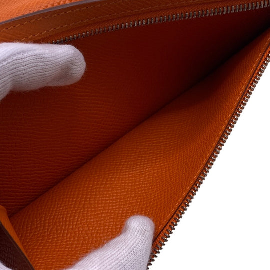 HERMES Long Wallet Purse leather Orange 2014 Epsom Beansufla Women Used Authentic