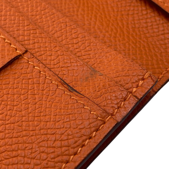 HERMES Long Wallet Purse leather Orange 2014 Epsom Beansufla Women Used Authentic