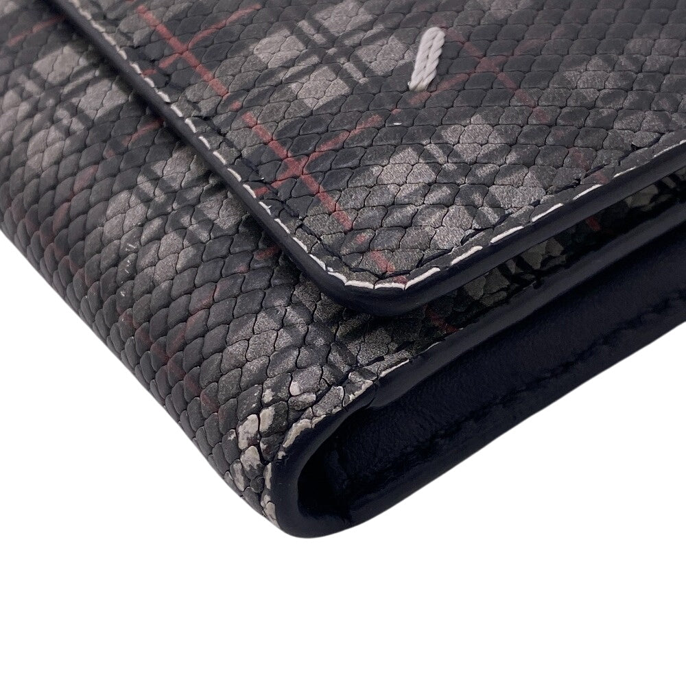 Maison Margiela Tri-fold wallet leather black Zip Compact Wallet check 4stitch mens Used Authentic