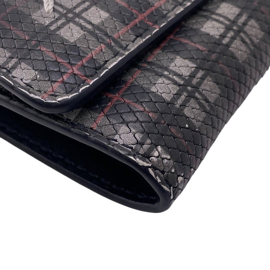 Maison Margiela Tri-fold wallet leather black Zip Compact Wallet check 4stitch mens Used Authentic