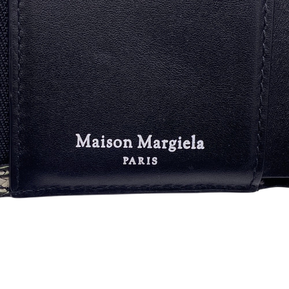 Maison Margiela Tri-fold wallet leather black Zip Compact Wallet check 4stitch mens Used Authentic