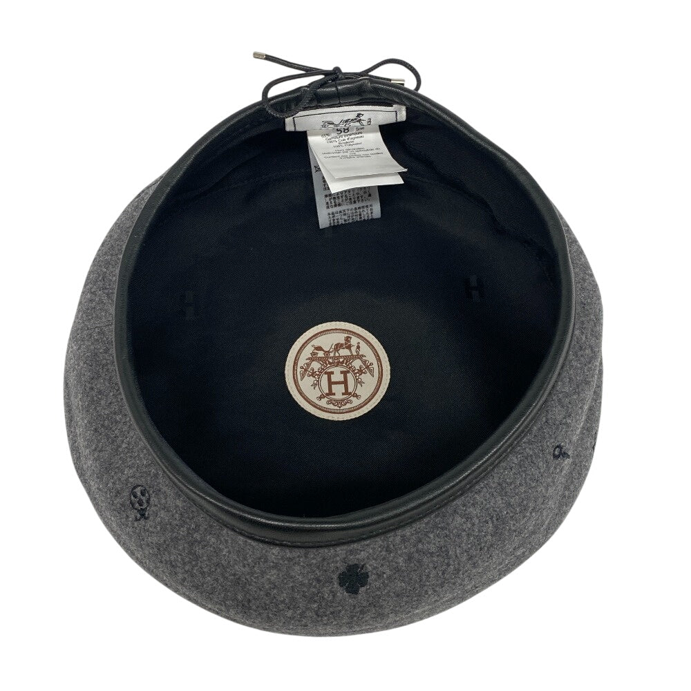 HERMES beret cashmere gray charm Charbon Saint Honor Women(Unisex) 58 Used Authentic