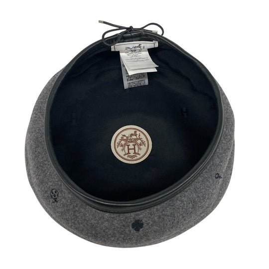 HERMES beret cashmere gray charm Charbon Saint Honor Women(Unisex) 58 Used Authentic