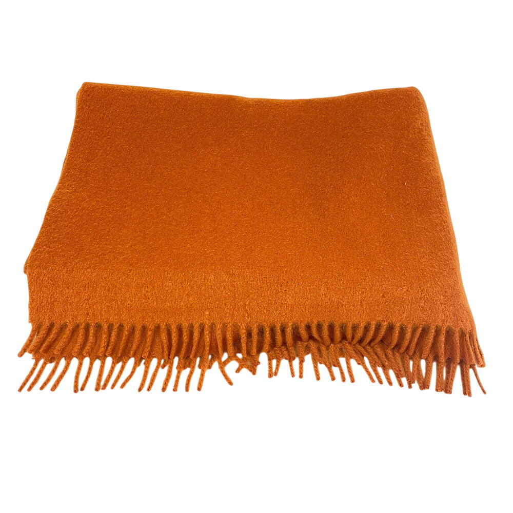HERMES Scarf cashmere Orange 1 fringe(Unisex) Used Authentic