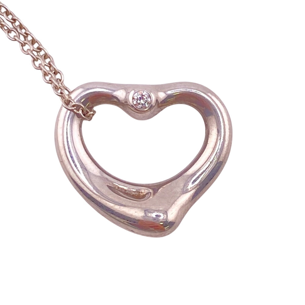 TIFFANY&Co. Necklace Silver925, Diamond Silver Open Heart 1P Women Used Authentic