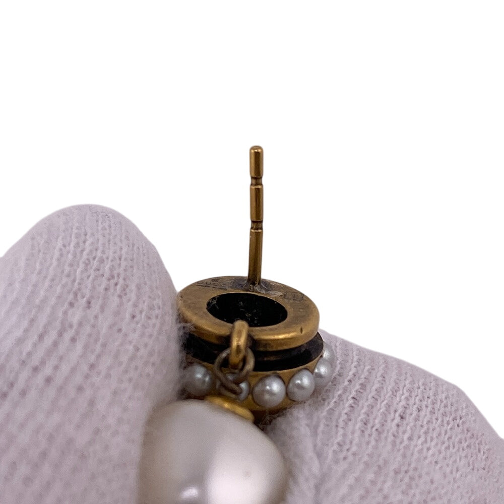 GUCCI Pierce Gold Plated, Faux Pearl gold Interlocking G Women Used Authentic