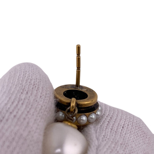 GUCCI Pierce Gold Plated, Faux Pearl gold Interlocking G Women Used Authentic