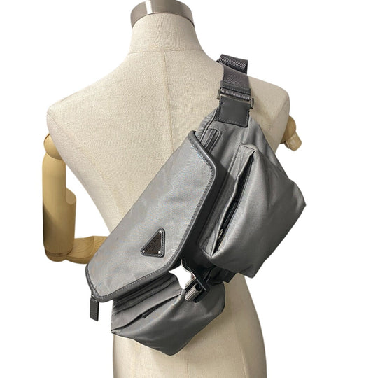 PRADA Sling bag 2VH174 Nylon, Recycled Polyamide gray Re-Nylon mens(Unisex) Used Authentic