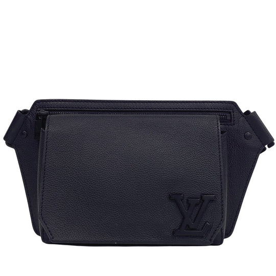 LOUIS VUITTON Shoulder Bag M57081 Grain Calfskin Leather black LV Aerogram takeoff sling mens Used Authentic