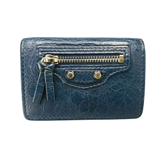 BALENCIAGA Tri-fold wallet 477455 leather Navy Classic mini unisex(Unisex) Used Authentic
