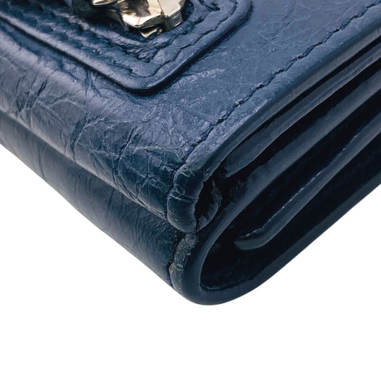 BALENCIAGA Tri-fold wallet 477455 leather Navy Classic mini unisex(Unisex) Used Authentic