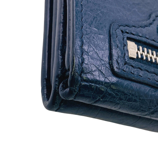 BALENCIAGA Tri-fold wallet 477455 leather Navy Classic mini unisex(Unisex) Used Authentic
