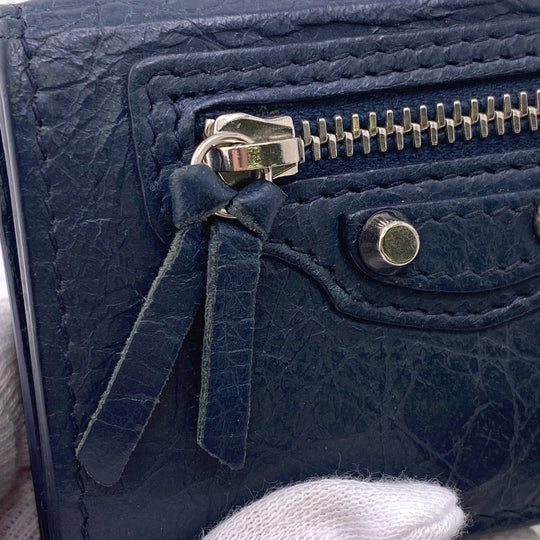 BALENCIAGA Tri-fold wallet 477455 leather Navy Classic mini unisex(Unisex) Used Authentic