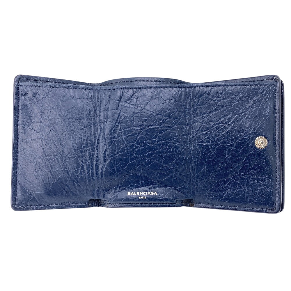 BALENCIAGA Tri-fold wallet 477455 leather Navy Classic mini unisex(Unisex) Used Authentic