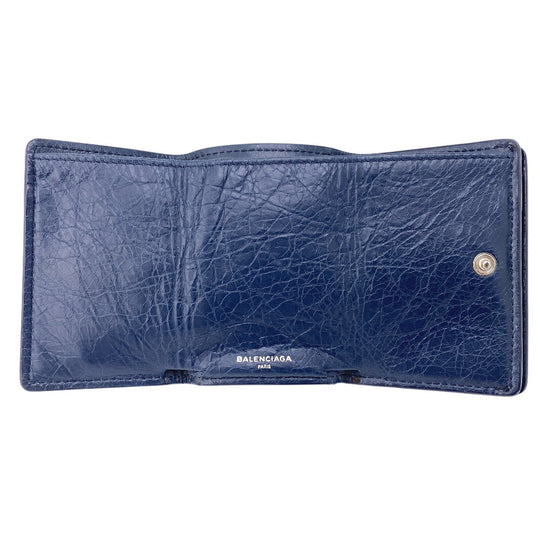 BALENCIAGA Tri-fold wallet 477455 leather Navy Classic mini unisex(Unisex) Used Authentic