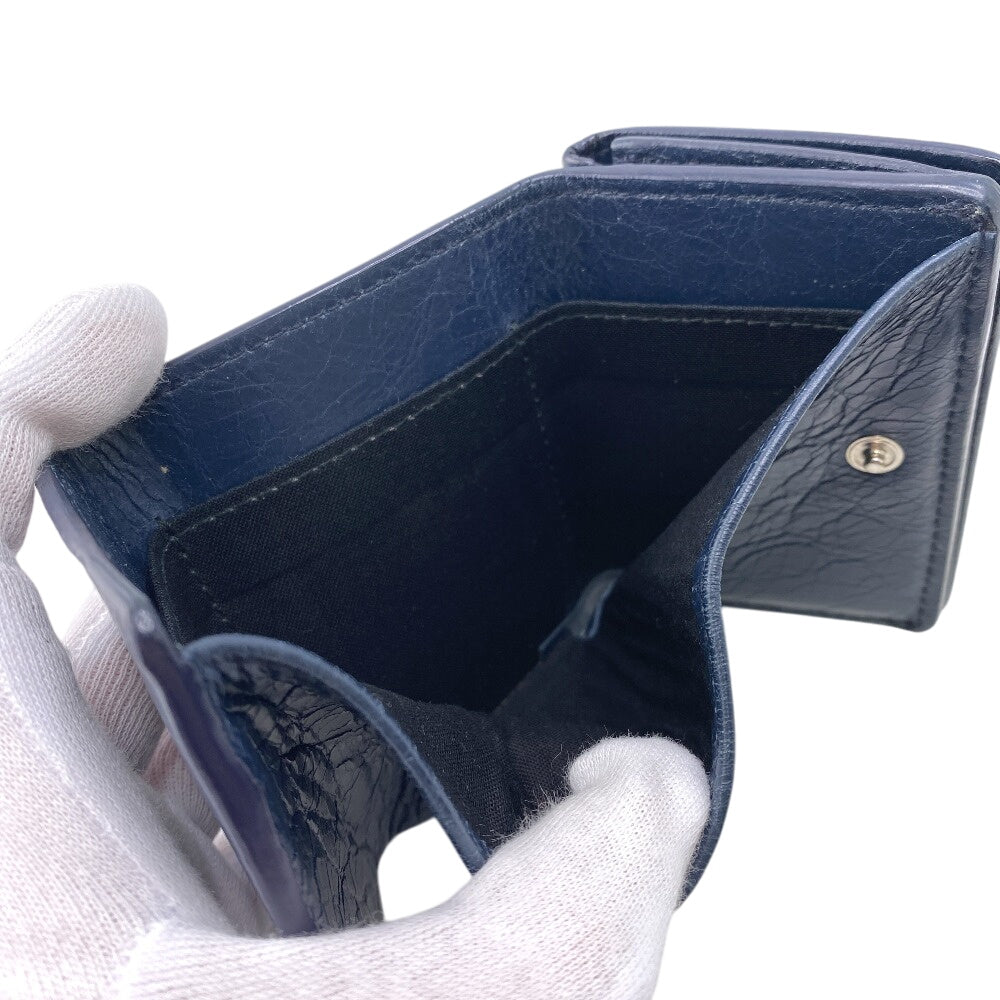 BALENCIAGA Tri-fold wallet 477455 leather Navy Classic mini unisex(Unisex) Used Authentic