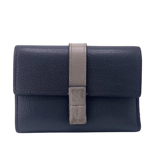 LOEWE Tri-fold wallet leather gray Small vertical wallet unisex(Unisex) Used Authentic