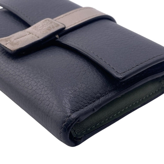 LOEWE Tri-fold wallet leather gray Small vertical wallet unisex(Unisex) Used Authentic