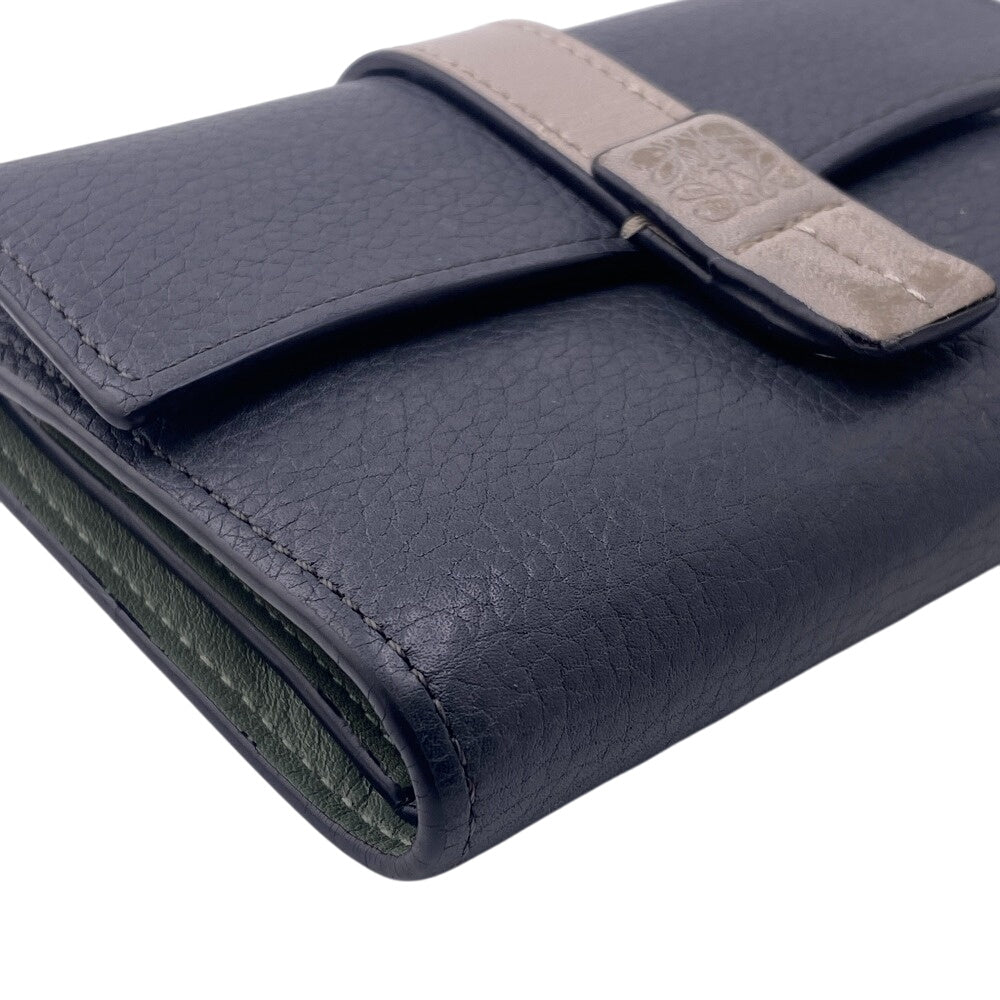 LOEWE Tri-fold wallet leather gray Small vertical wallet unisex(Unisex) Used Authentic