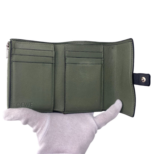 LOEWE Tri-fold wallet leather gray Small vertical wallet unisex(Unisex) Used Authentic